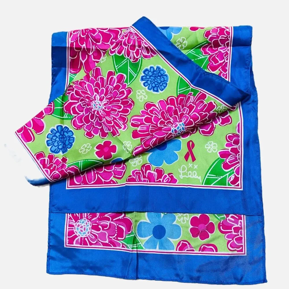 Lilly Pulitzer & Ford 2005 100% Silk Multi Floral Scarf Breast Cancer Awareness